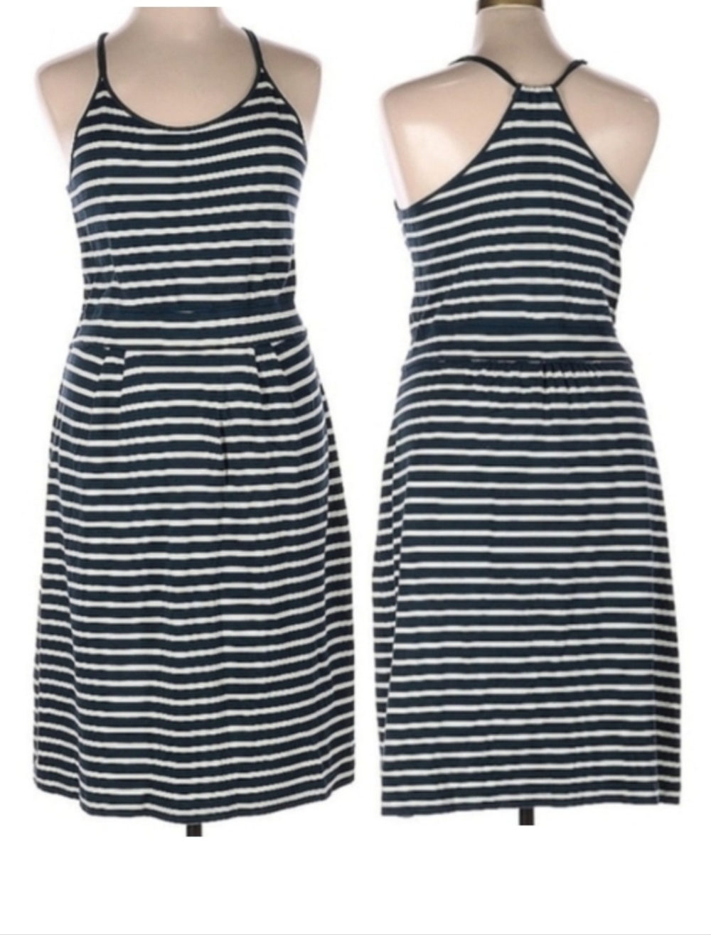 Fair Indigo Organic Pima Cotton Striped Midi Dress XL Navy White Racerback